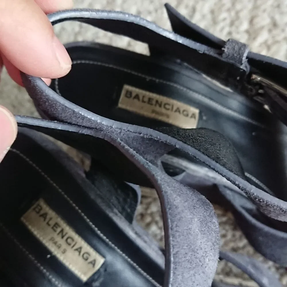 Balenciaga Grey Suede Three Strap Espadrille Wedge Sandals size 9